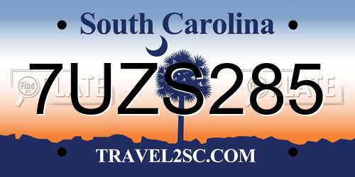 7UZS285 South Carolina License Plate