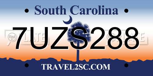 7UZS288 South Carolina License Plate