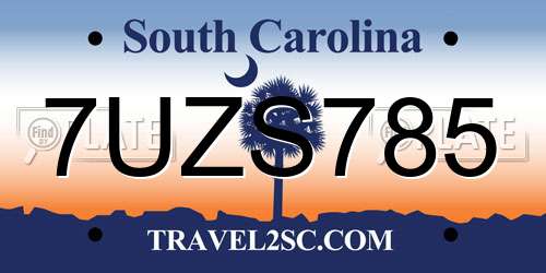 7UZS785 South Carolina License Plate