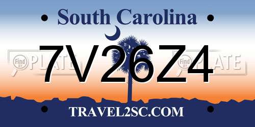 7V26Z4 South Carolina License Plate