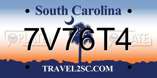7V76T4 South Carolina License Plate