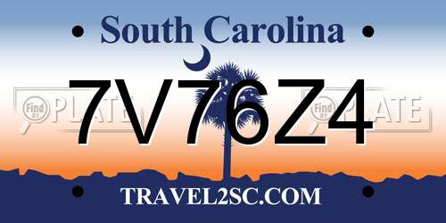 7V76Z4 South Carolina License Plate