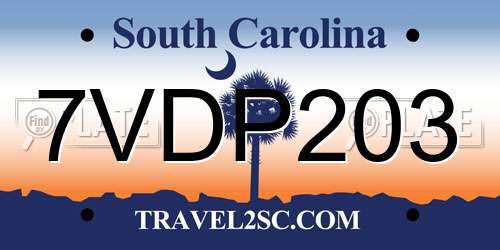 7VDP203 South Carolina License Plate