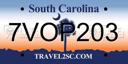 7VOP203 South Carolina License Plate