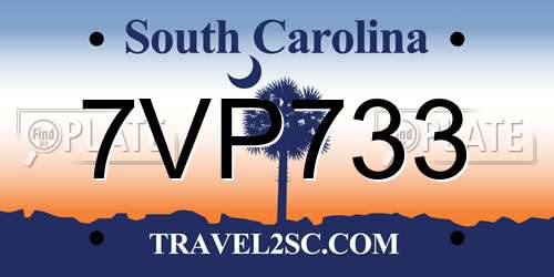 7VP733 South Carolina License Plate