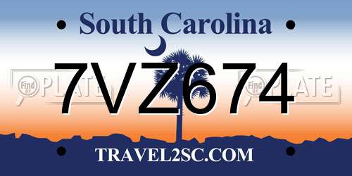 7VZ674 South Carolina License Plate