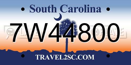 7W44800 South Carolina License Plate