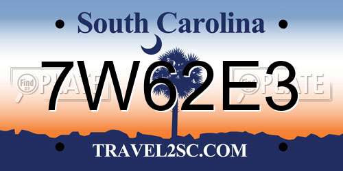7W62E3 South Carolina License Plate