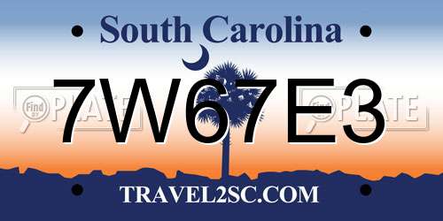 7W67E3 South Carolina License Plate