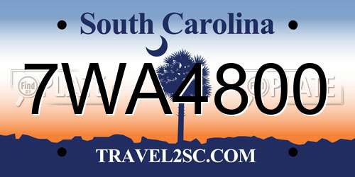 7WA4800 South Carolina License Plate