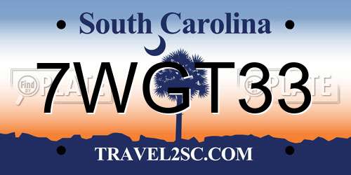 7WGT33 South Carolina License Plate