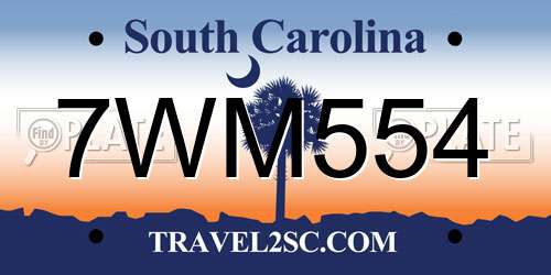 7WM554 South Carolina License Plate