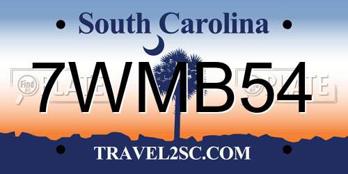 7WMB54 South Carolina License Plate