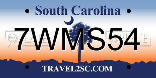 7WMS54 South Carolina License Plate