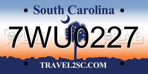 7WU0227 South Carolina License Plate