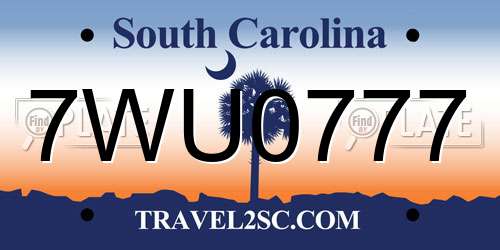 7WU0777 South Carolina License Plate