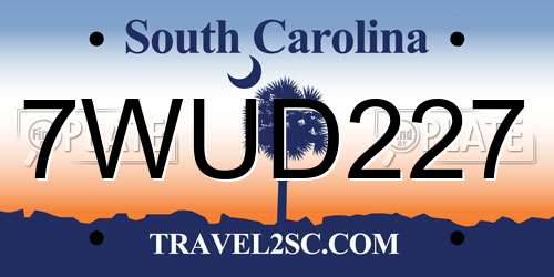7WUD227 South Carolina License Plate