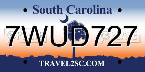 7WUD727 South Carolina License Plate