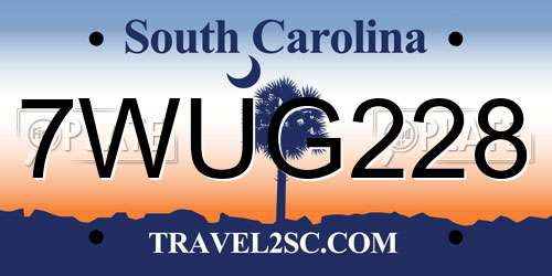 7WUG228 South Carolina License Plate