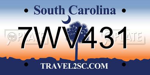 7WV431 South Carolina License Plate