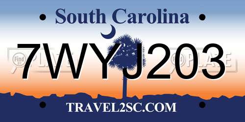 7WYJ203 South Carolina License Plate