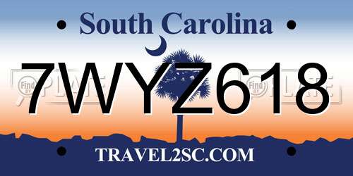 7WYZ618 South Carolina License Plate