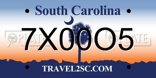 7X00O5 South Carolina License Plate