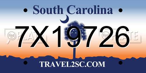7X19726 South Carolina License Plate