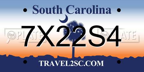 7X22S4 South Carolina License Plate