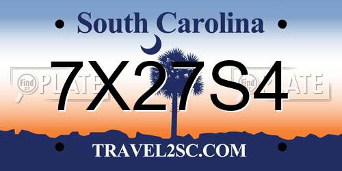 7X27S4 South Carolina License Plate
