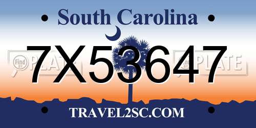 7X53647 South Carolina License Plate