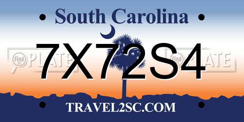 7X72S4 South Carolina License Plate