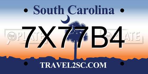 7X77B4 South Carolina License Plate