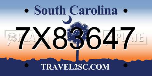 7X83647 South Carolina License Plate