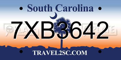 7XB3642 South Carolina License Plate