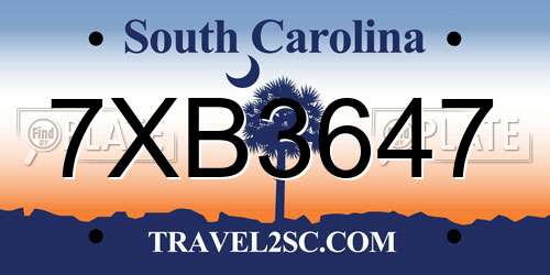 7XB3647 South Carolina License Plate