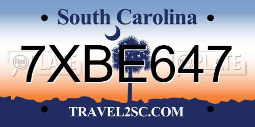 7XBE647 South Carolina License Plate