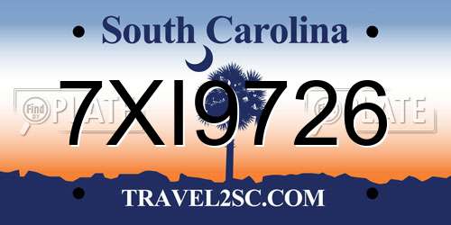 7XI9726 South Carolina License Plate