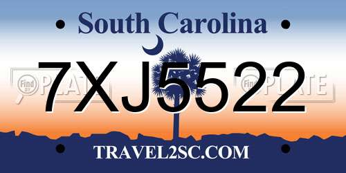 7XJ5522 South Carolina License Plate