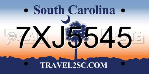 7XJ5545 South Carolina License Plate