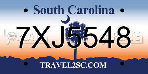 7XJ5548 South Carolina License Plate