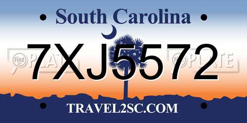 7XJ5572 South Carolina License Plate