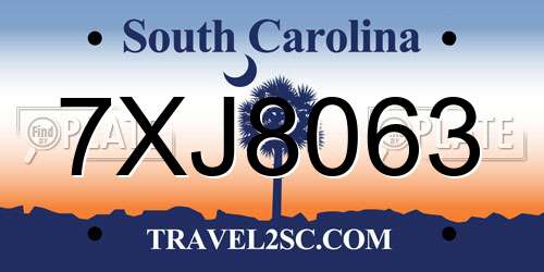 7XJ8063 South Carolina License Plate