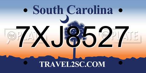 7XJ8527 South Carolina License Plate