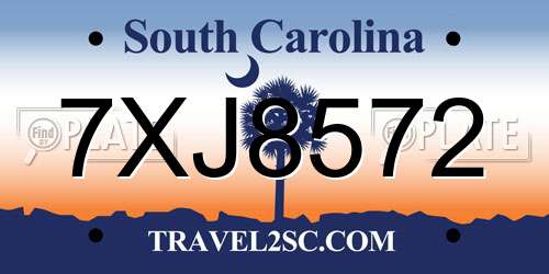7XJ8572 South Carolina License Plate
