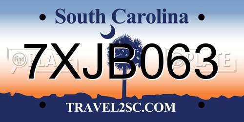 7XJB063 South Carolina License Plate