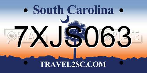 7XJS063 South Carolina License Plate