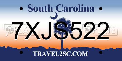 7XJS522 South Carolina License Plate