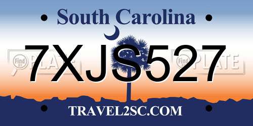7XJS527 South Carolina License Plate