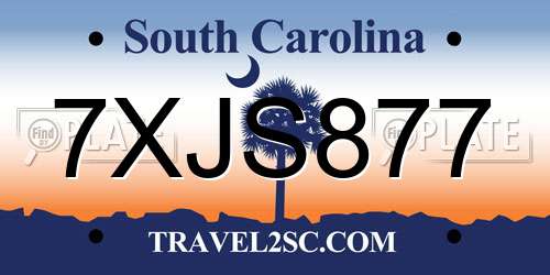 7XJS877 South Carolina License Plate